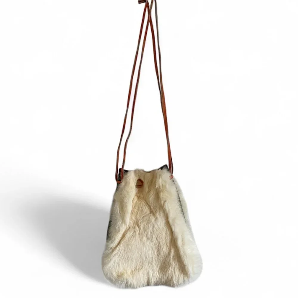 Handmade Genuine Rabbit Fur Drawstring Bucket Bag​​ - Picture 2 of 14